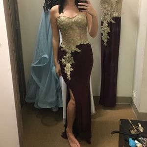 Maroon and Gold Formal Gown